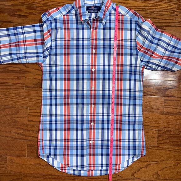 Vineyard Vines Preppy Slim Fit Blue Red Plaid Whale Button Up Shirt Size Small - Picture 13 of 14